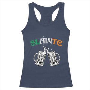 Funny St Patricks Day Drinking Racerback Tank Top Slainte Irish Cheers TS02 Navy Print Your Wear