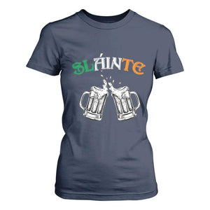 Funny St Patricks Day Drinking T Shirt For Women Slainte Irish Cheers TS02 Navy Print Your Wear