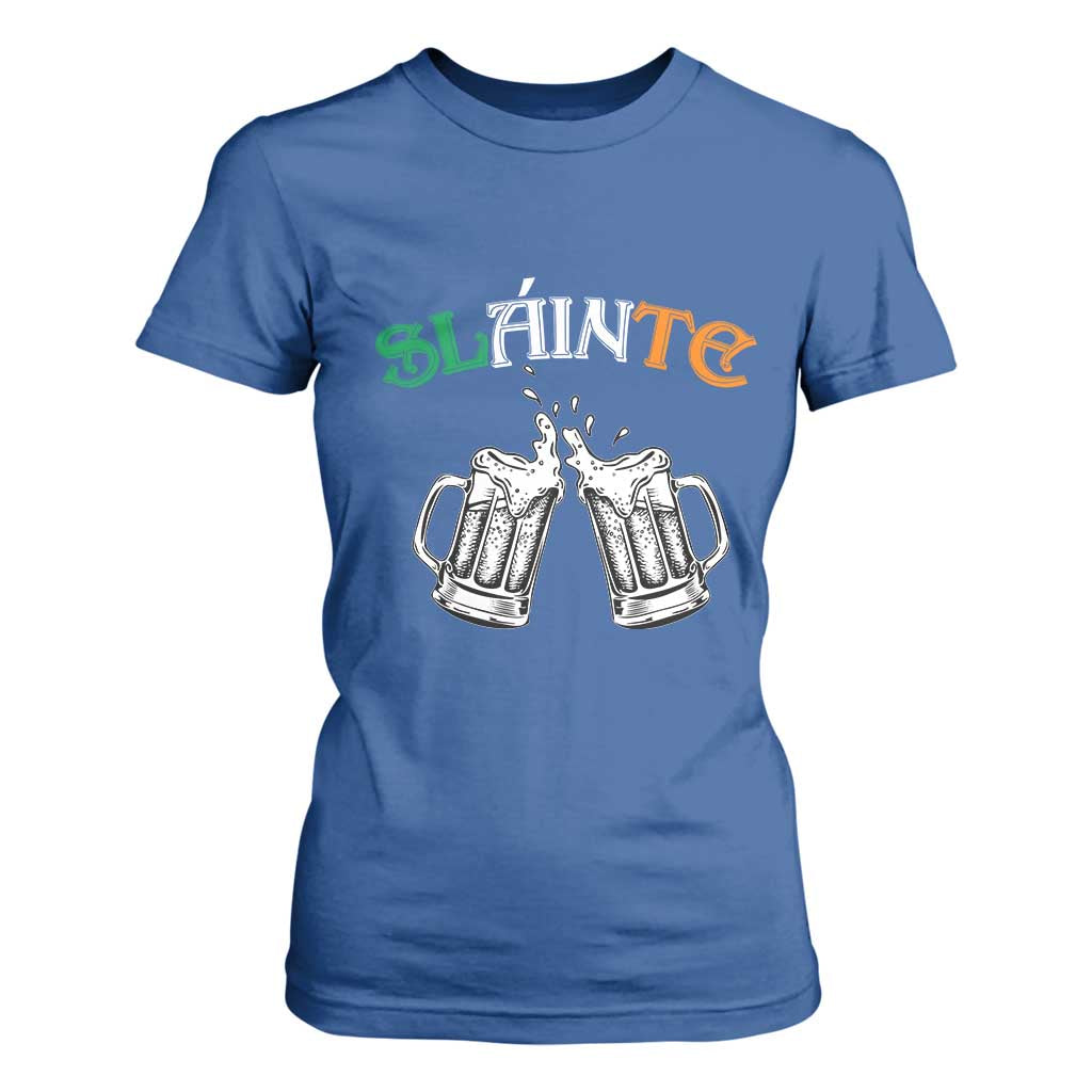 Funny St Patricks Day Drinking T Shirt For Women Slainte Irish Cheers TS02 Royal Blue Print Your Wear