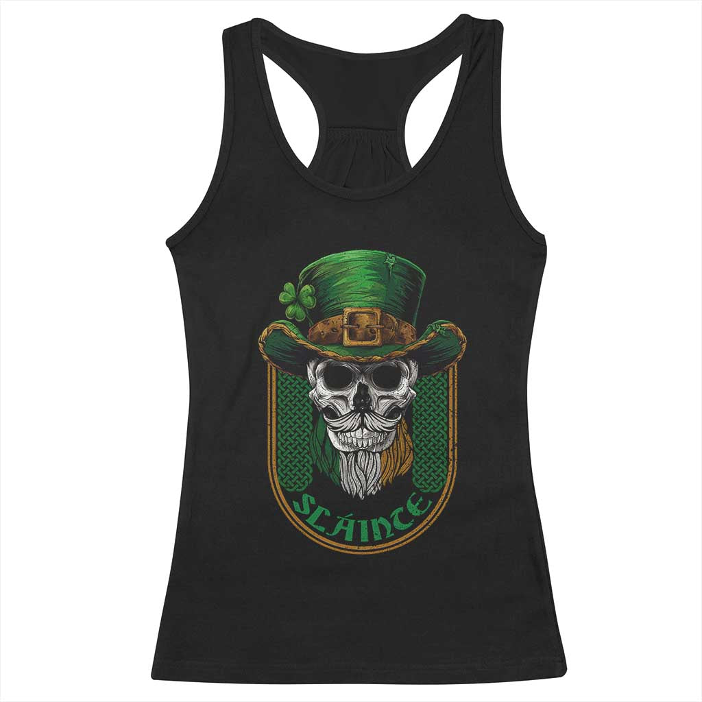 Irish Skull Racerback Tank Top Slainte Cheers Funny St. Patricks Day Drinking Lover TS02 Black Print Your Wear