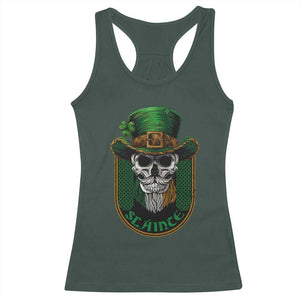 Irish Skull Racerback Tank Top Slainte Cheers Funny St. Patricks Day Drinking Lover TS02 Dark Forest Green Print Your Wear
