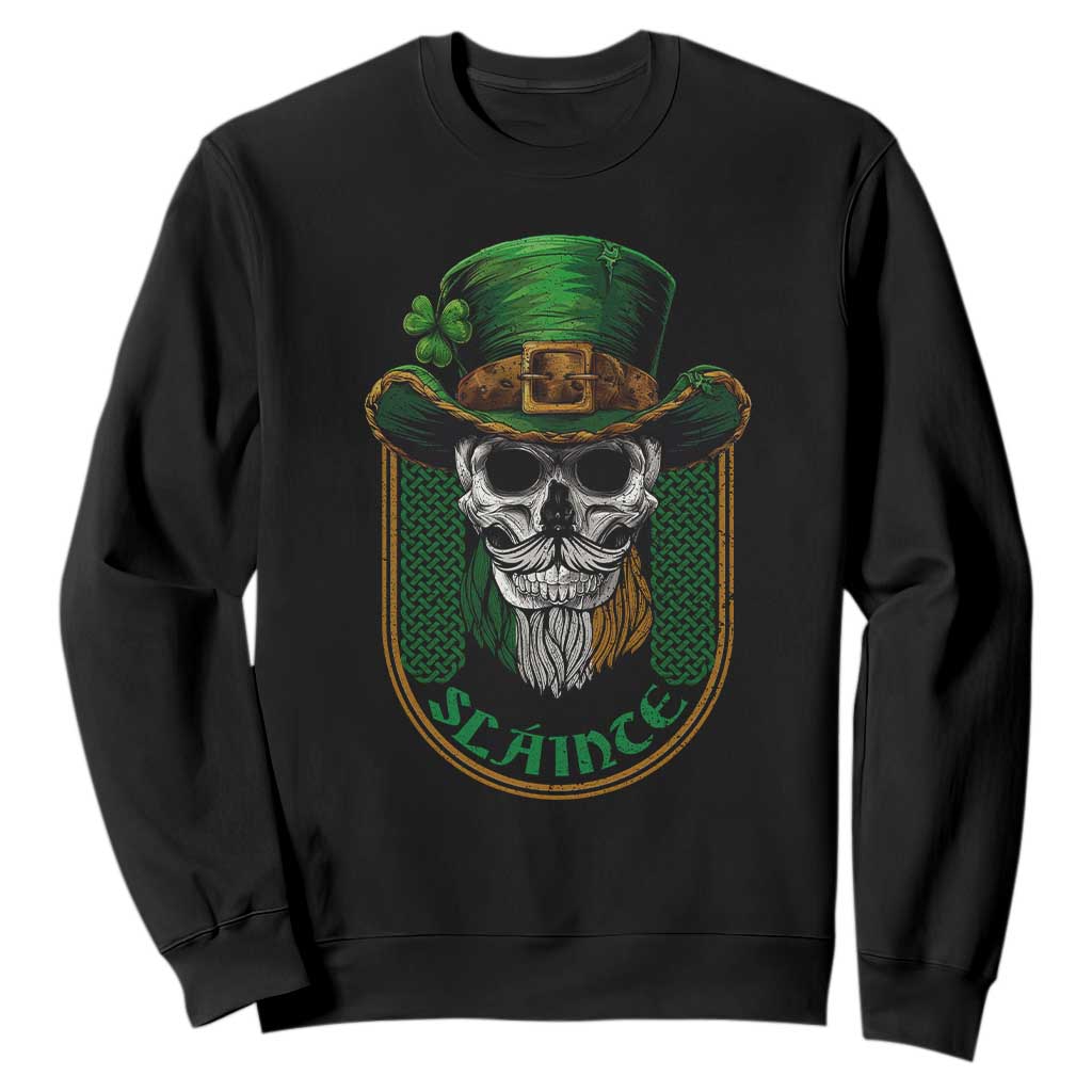 Irish Skull Sweatshirt Slainte Cheers Funny St. Patricks Day Drinking Lover TS02 Black Printyourwear