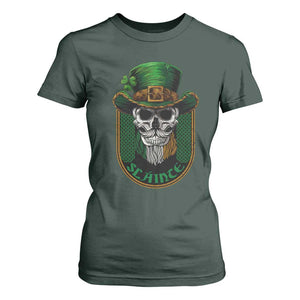 Irish Skull T Shirt For Women Slainte Cheers Funny St. Patricks Day Drinking Lover TS02 Dark Forest Green Print Your Wear