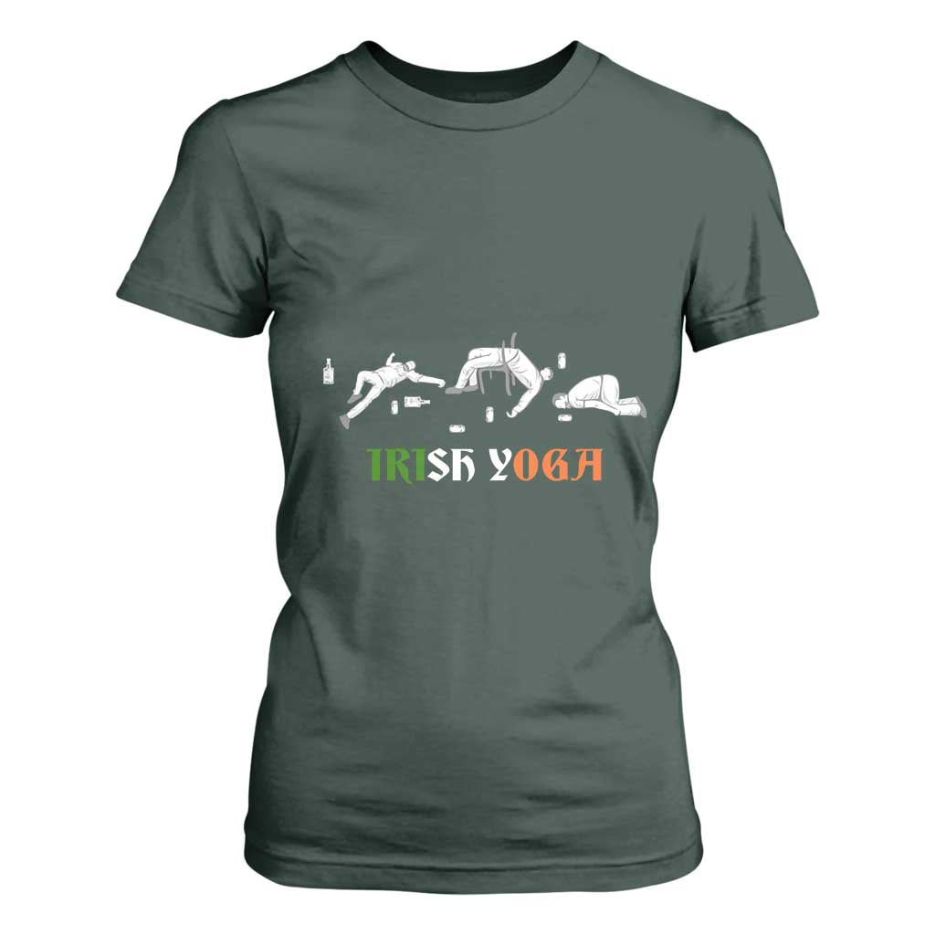 Funny St Patricks Day Drinking T Shirt For Women Irish Yoga Drunk Poses TS02 Dark Forest Green Print Your Wear