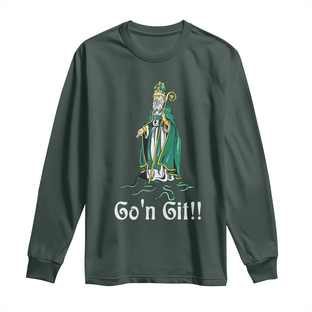 Funny St Patricks Day Long Sleeve Shirt Go'n Git Snakes TS02 Dark Forest Green Print Your Wear