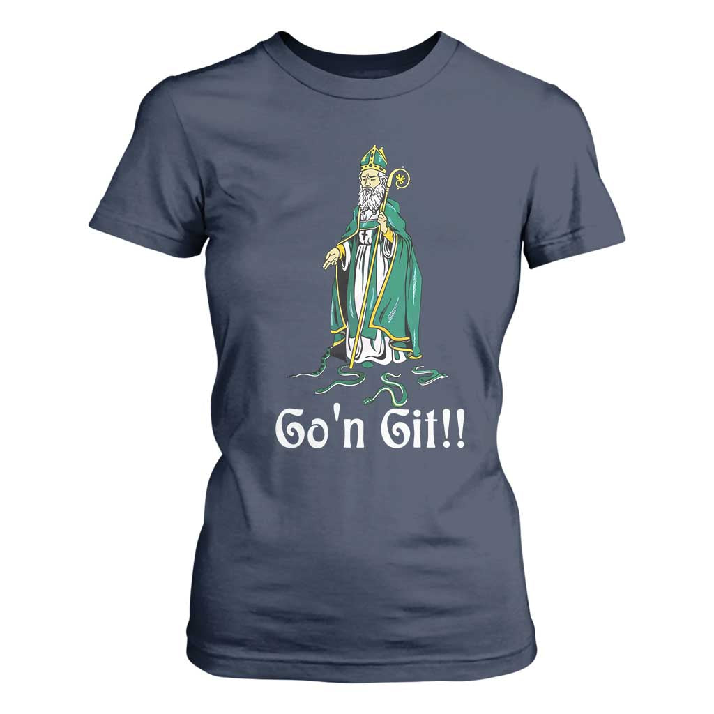 Funny St Patricks Day T Shirt For Women Go'n Git Snakes TS02 Navy Print Your Wear