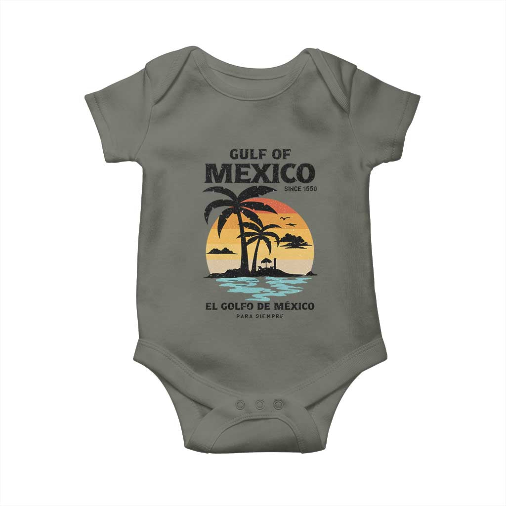 Gulf of Mexico Forever Since 1550 Baby Onesie Golfo De Mexico Para Siempre Retro Beach TS02 Military Green Print Your Wear
