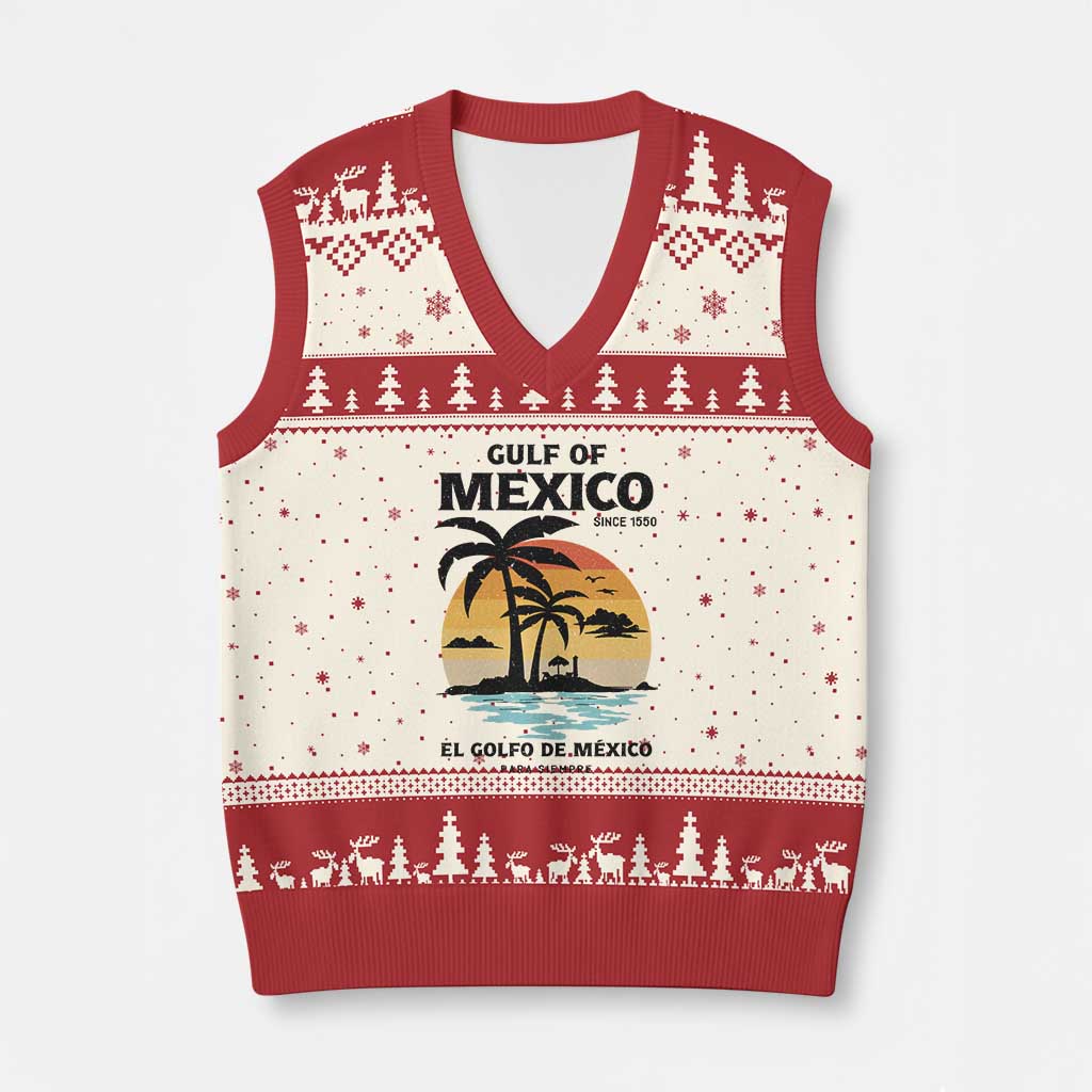 Gulf of Mexico Forever Since 1550 V-Neck Knit Sweater Vest Golfo De Mexico Para Siempre Retro Beach TS02 Beige Red Print Your Wear
