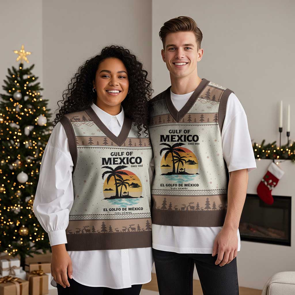 Gulf of Mexico Forever Since 1550 V-Neck Knit Sweater Vest Golfo De Mexico Para Siempre Retro Beach TS02 Mocha Mousse Print Your Wear