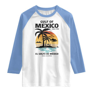 Gulf of Mexico Forever Since 1550 Raglan Shirt Golfo De Mexico Para Siempre Retro Beach TS02 White Carolina Blue Print Your Wear