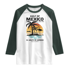 Gulf of Mexico Forever Since 1550 Raglan Shirt Golfo De Mexico Para Siempre Retro Beach TS02 White Dark Forest Green Print Your Wear