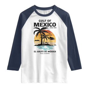 Gulf of Mexico Forever Since 1550 Raglan Shirt Golfo De Mexico Para Siempre Retro Beach TS02 White Navy Print Your Wear
