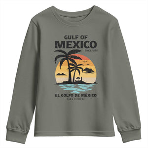 Gulf of Mexico Forever Since 1550 Youth Sweatshirt Golfo De Mexico Para Siempre Retro Beach TS02 Military Green Print Your Wear