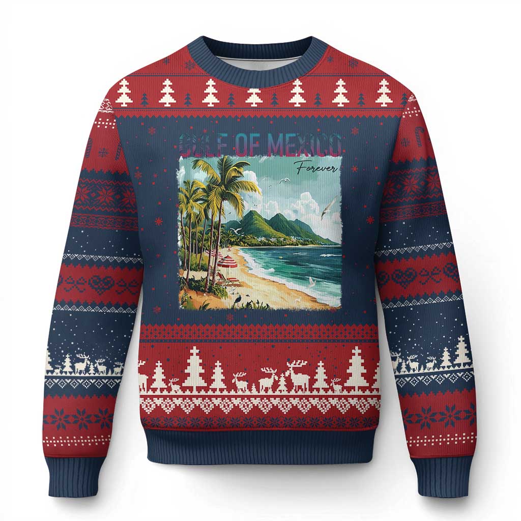 Gulf of Mexico Forever Ugly Christmas Sweater Retro Beach TS02 Navy Red Print Your Wear