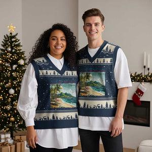 Gulf of Mexico Forever V-Neck Knit Sweater Vest Retro Beach TS02 Navy Beige Print Your Wear