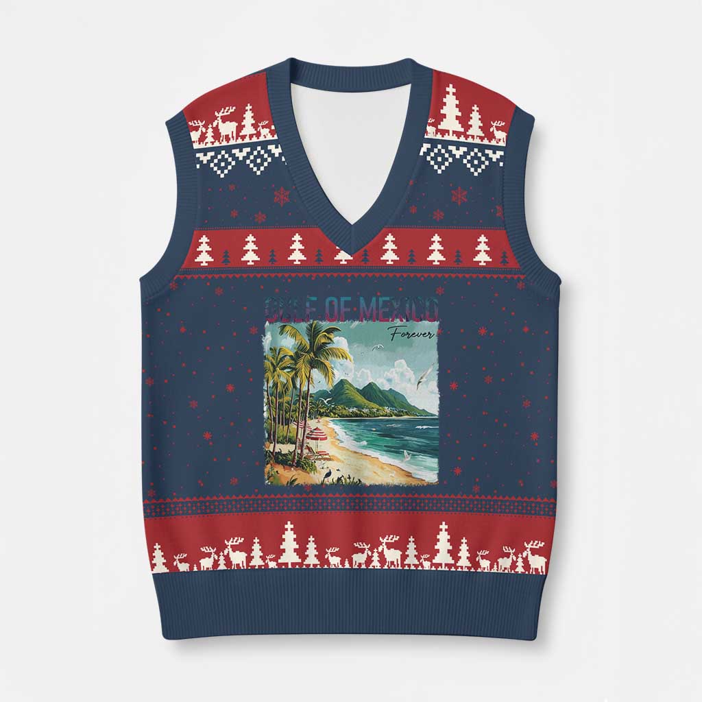 Gulf of Mexico Forever V-Neck Knit Sweater Vest Retro Beach TS02 Navy Red Print Your Wear