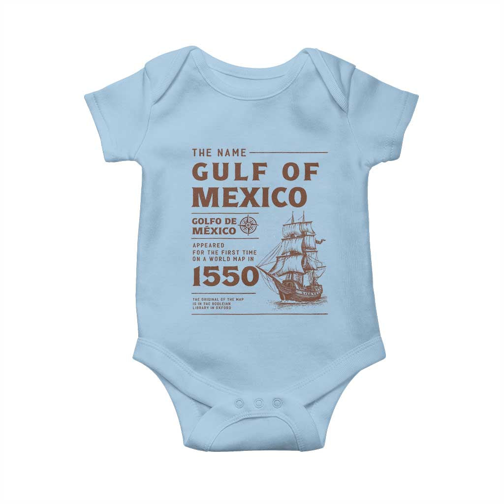 Gulf of Mexico Name Origin 1550 Baby Onesie Sailing Ship Retro Vintage TS02 Light Blue Print Your Wear