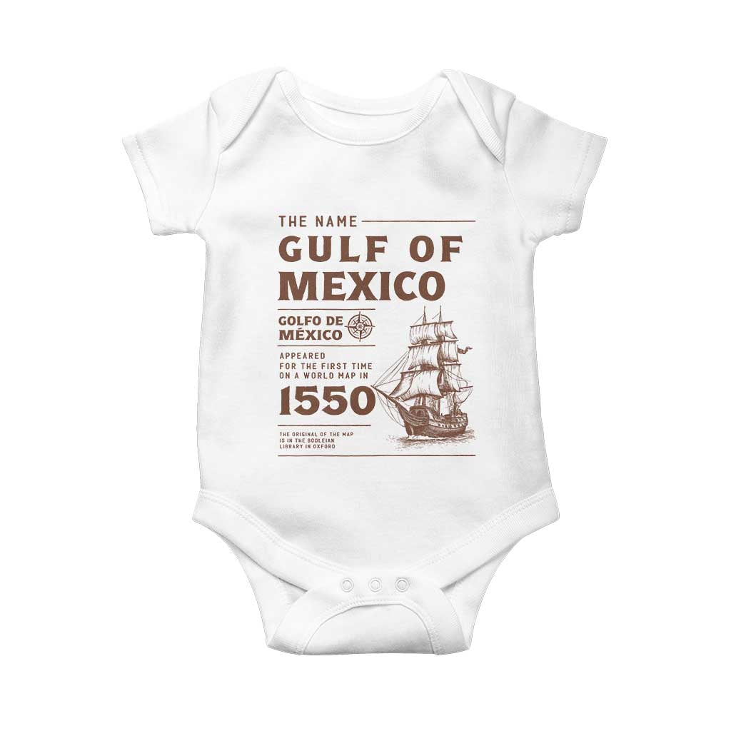 Gulf of Mexico Name Origin 1550 Baby Onesie Sailing Ship Retro Vintage TS02 White Print Your Wear