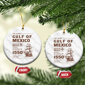 Gulf of Mexico Name Origin 1550 Ceramic Ornament Sailing Ship Retro Vintage TS02 1pc White Marble Print Your Wear