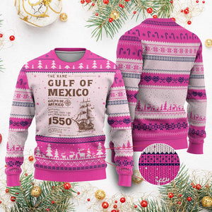Gulf of Mexico Name Origin 1550 Ugly Christmas Sweater Sailing Ship Retro Vintage TS02 Hot Pink Print Your Wear