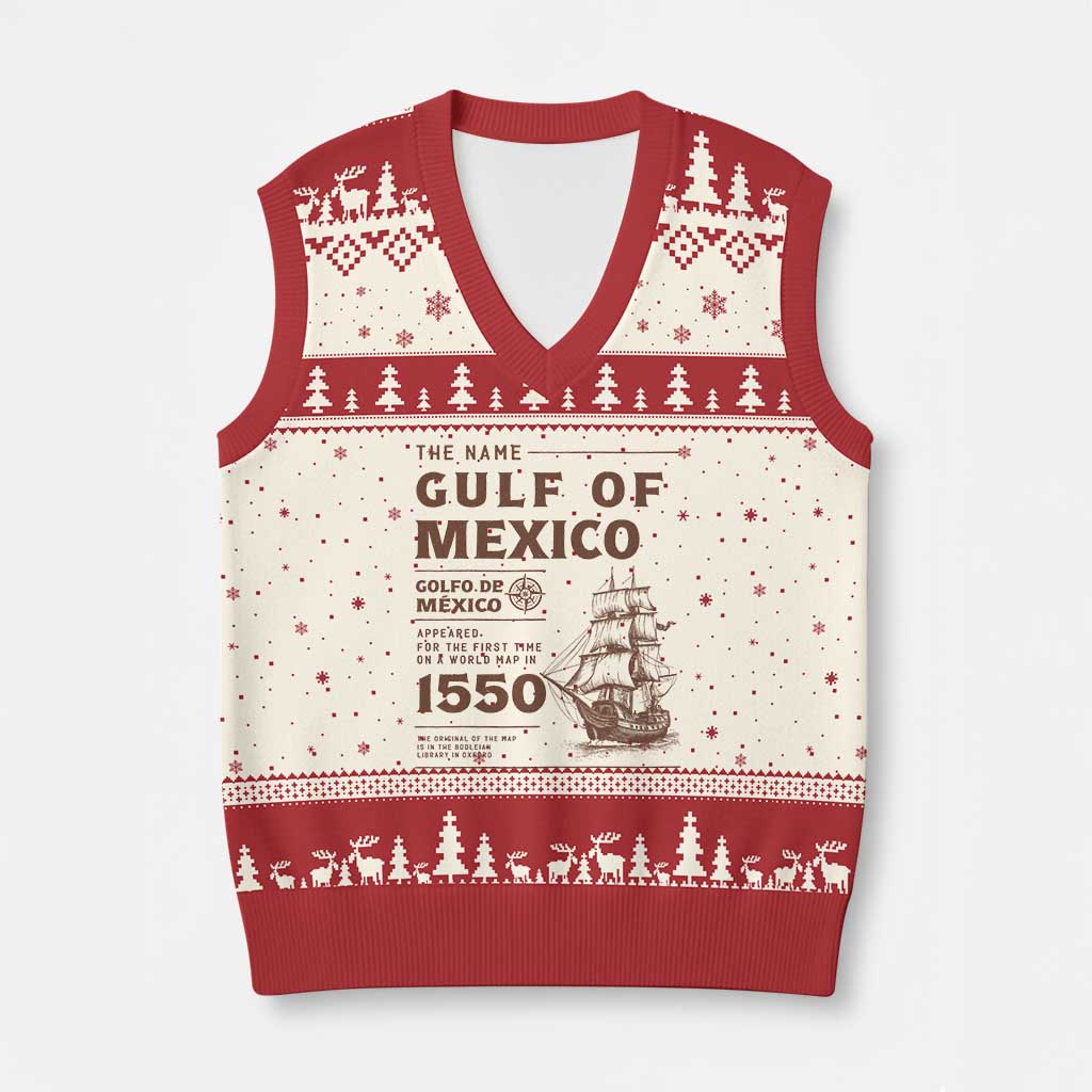 Gulf of Mexico Name Origin 1550 V-Neck Knit Sweater Vest Sailing Ship Retro Vintage TS02 Beige Red Print Your Wear