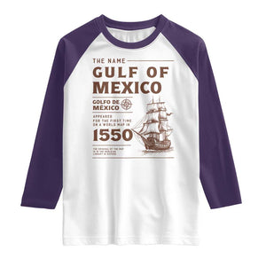 Gulf of Mexico Name Origin 1550 Raglan Shirt Sailing Ship Retro Vintage TS02 White Purple Print Your Wear