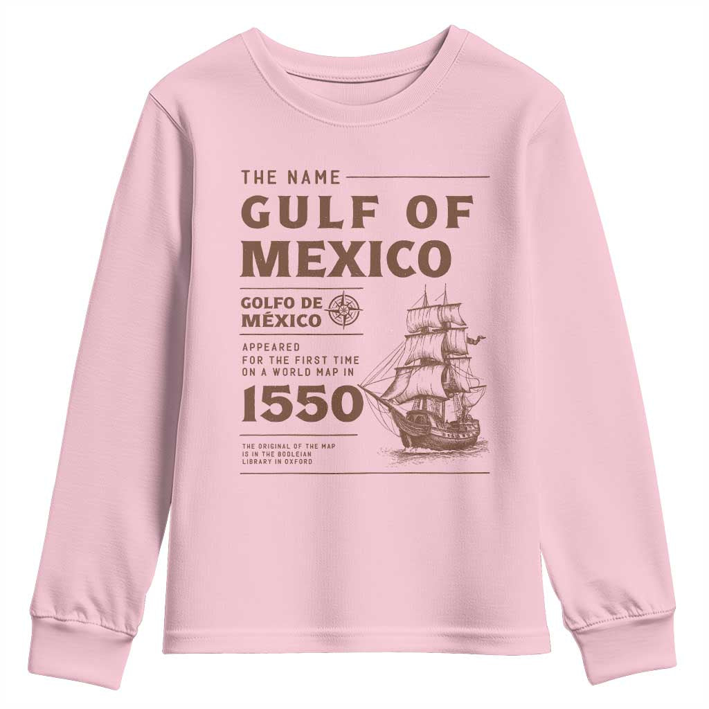 Gulf of Mexico Name Origin 1550 Youth Sweatshirt Sailing Ship Retro Vintage TS02 Light Pink Print Your Wear