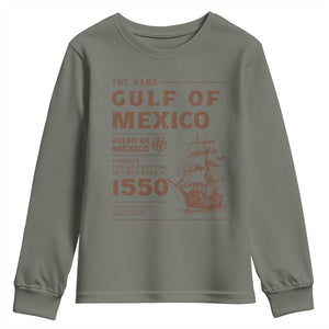 Gulf of Mexico Name Origin 1550 Youth Sweatshirt Sailing Ship Retro Vintage TS02 Military Green Print Your Wear