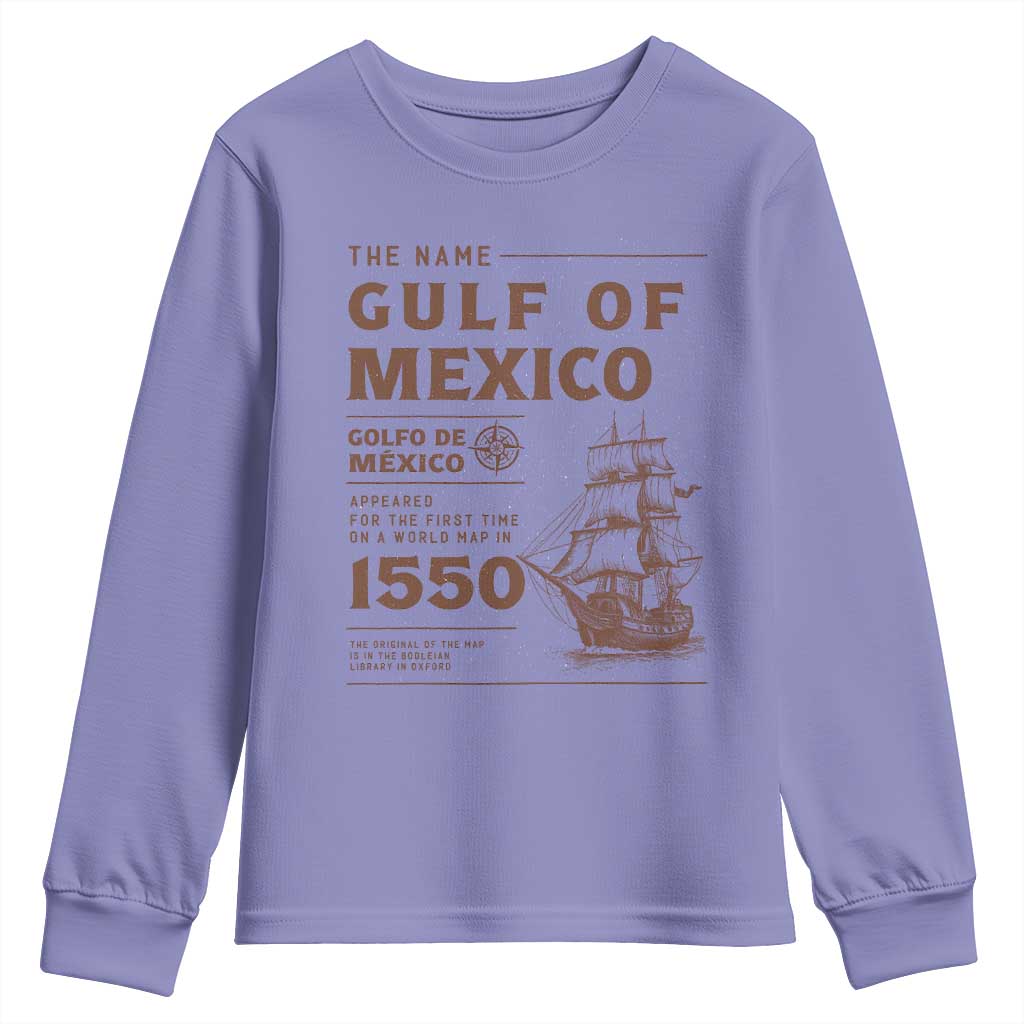 Gulf of Mexico Name Origin 1550 Youth Sweatshirt Sailing Ship Retro Vintage TS02 Violet Print Your Wear