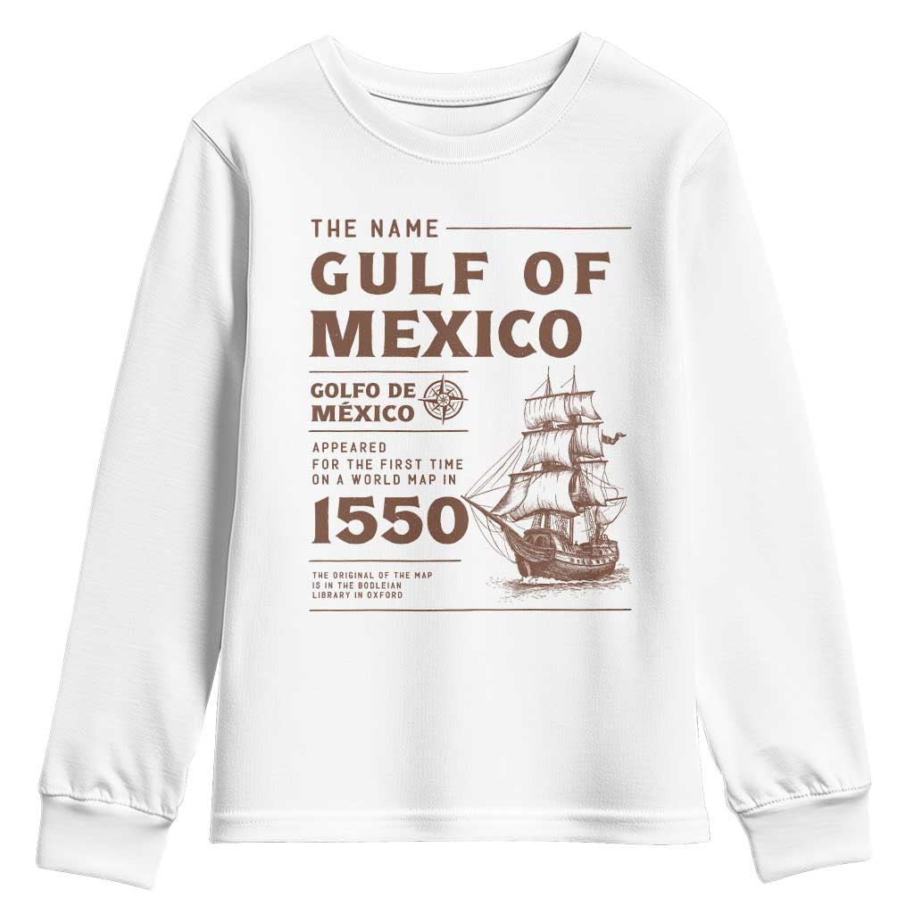 Gulf of Mexico Name Origin 1550 Youth Sweatshirt Sailing Ship Retro Vintage TS02 White Print Your Wear