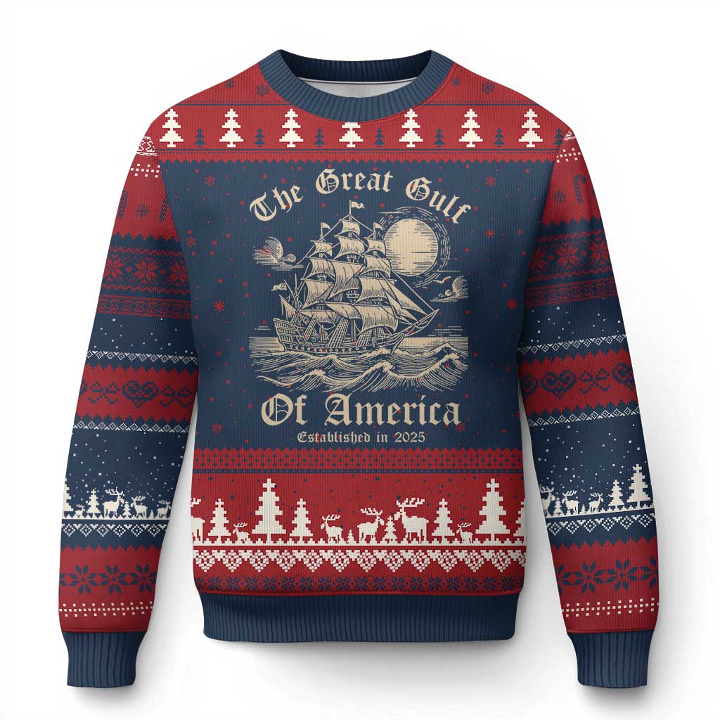 The Great Gulf Of USA Ugly Christmas Sweater Established in 2025 TS02 Navy Red Print Your Wear