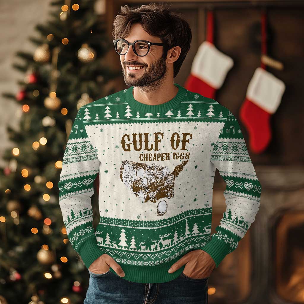 Gulf of Cheaper Eggs Ugly Christmas Sweater Gulf of Mexico TS02 Beige Green Print Your Wear