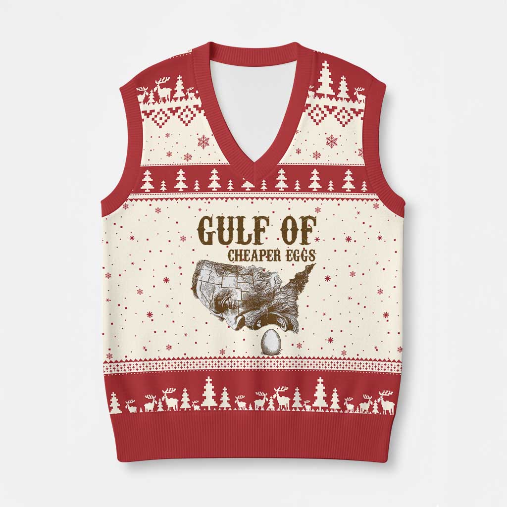 Gulf of Cheaper Eggs V-Neck Knit Sweater Vest Gulf of Mexico TS02 Beige Red Print Your Wear