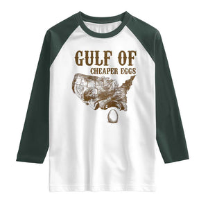 Gulf of Cheaper Eggs Raglan Shirt Gulf of Mexico TS02 White Dark Forest Green Print Your Wear