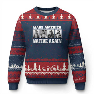 Make America Native Again Ugly Christmas Sweater Native American Indians Indigenous TS02 Navy Red Print Your Wear