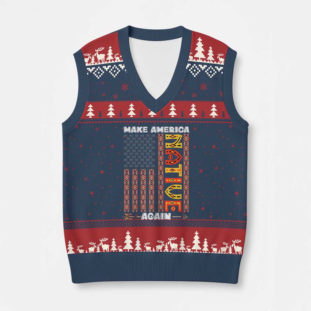Make America Native Again V-Neck Knit Sweater Vest Indigenous Pride Cultural Heritage USA Flag TS02 Navy Red Print Your Wear