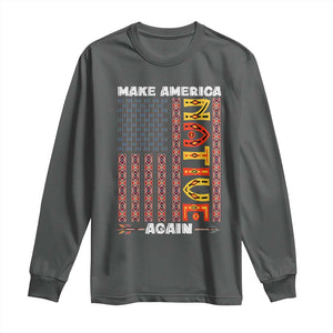 Make America Native Again Long Sleeve Shirt Indigenous Pride Cultural Heritage USA Flag TS02 Dark Heather Print Your Wear