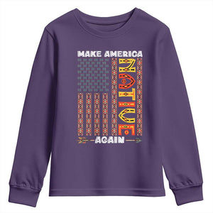Make America Native Again Youth Sweatshirt Indigenous Pride Cultural Heritage USA Flag TS02 Purple Print Your Wear