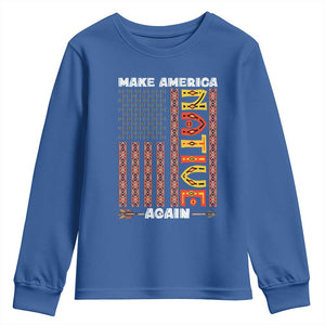 Make America Native Again Youth Sweatshirt Indigenous Pride Cultural Heritage USA Flag TS02 Royal Blue Print Your Wear
