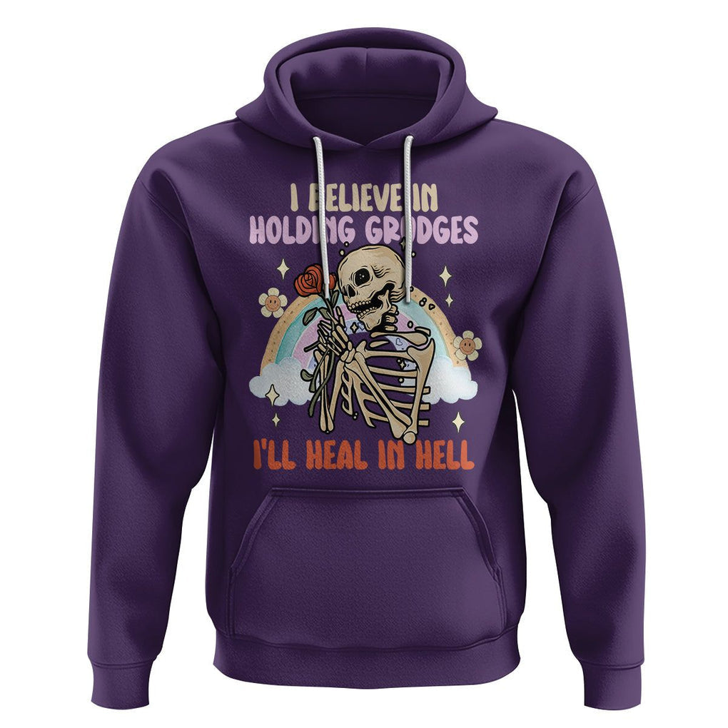 Funny Skeleton Karma Hoodie I Believe In Holding Grudges Ill Heal In Hell Retro Vintage TS02 Purple Printyourwear
