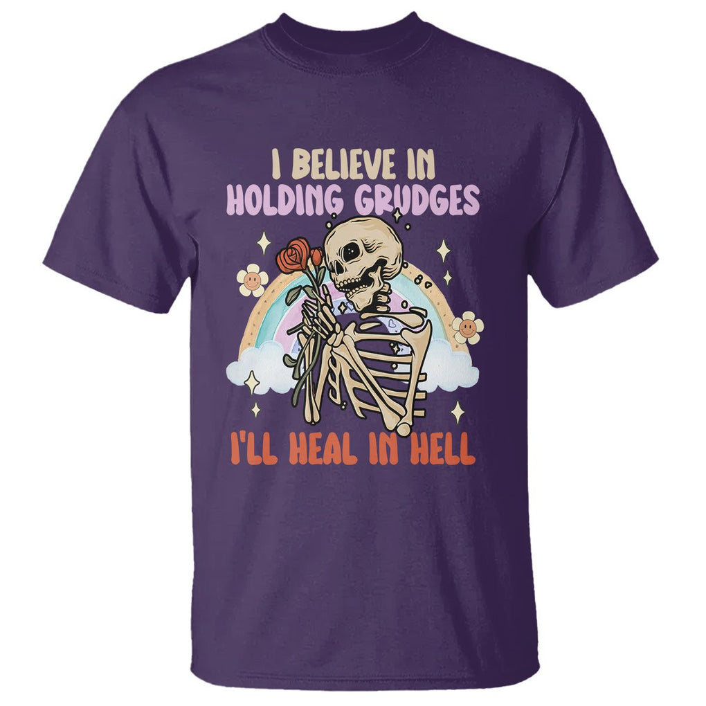 Funny Skeleton Karma T Shirt I Believe In Holding Grudges Ill Heal In Hell Retro Vintage TS02 Purple Printyourwear