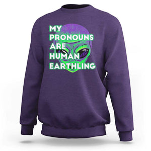 Funny Alien Sweatshirt My Pronouns Are Human Earthling TS02 Purple Printyourwear