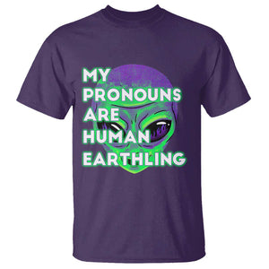 Funny Alien T Shirt My Pronouns Are Human Earthling TS02 Purple Printyourwear