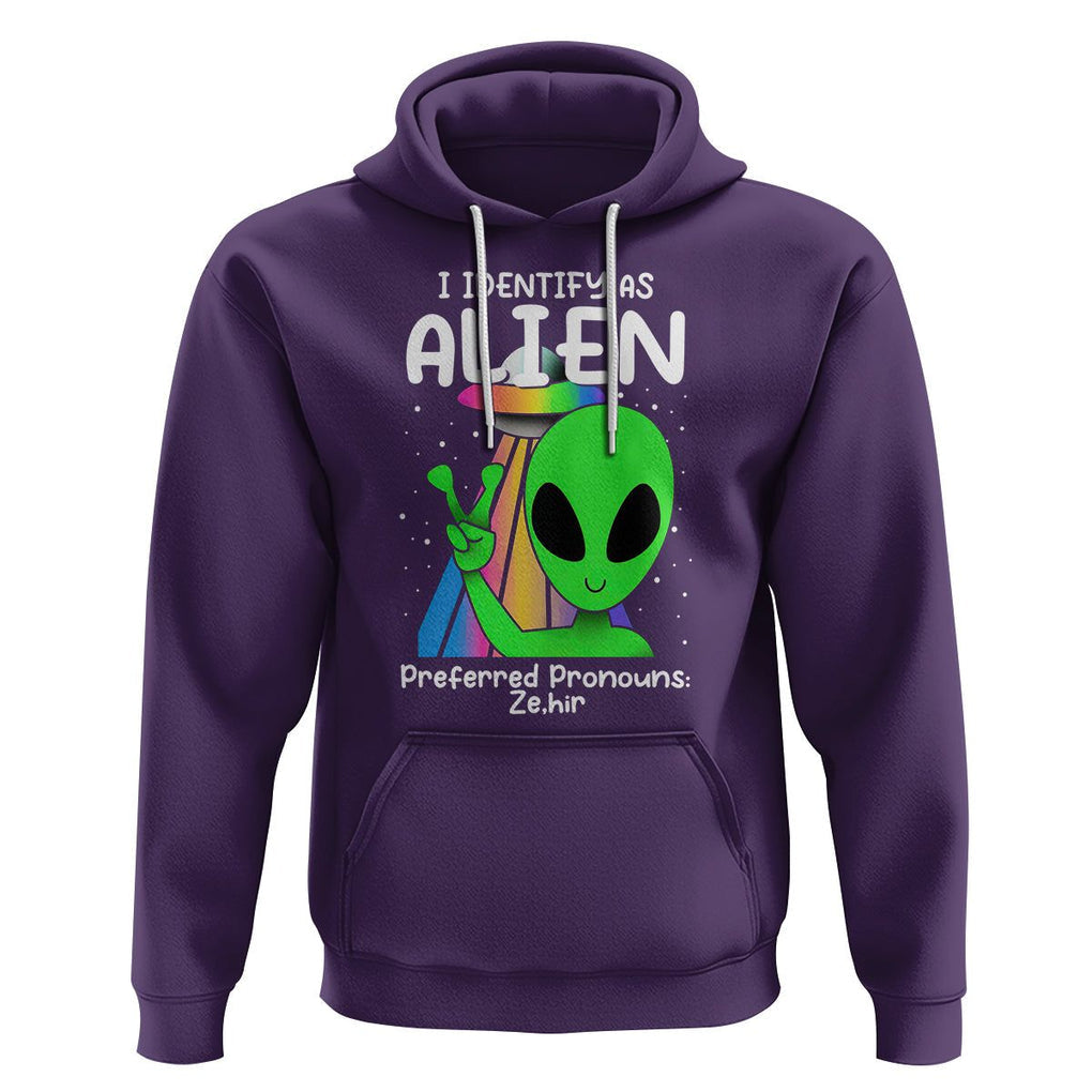 Funny Alien Hoodie I Identify As An Alien Preferred Pronoun Ze Hir LGBTQ+ TS02 Purple Printyourwear