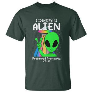 Funny Alien T Shirt I Identify As An Alien Preferred Pronoun Ze Hir LGBTQ+ TS02 Dark Forest Green Printyourwear