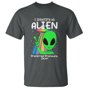 Funny Alien T Shirt I Identify As An Alien Preferred Pronoun Ze Hir LGBTQ+ TS02 Dark Heather Printyourwear