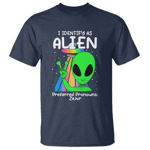 Funny Alien T Shirt I Identify As An Alien Preferred Pronoun Ze Hir LGBTQ+ TS02 Navy Printyourwear