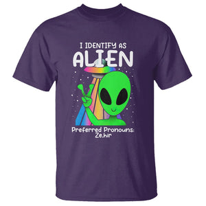 Funny Alien T Shirt I Identify As An Alien Preferred Pronoun Ze Hir LGBTQ+ TS02 Purple Printyourwear