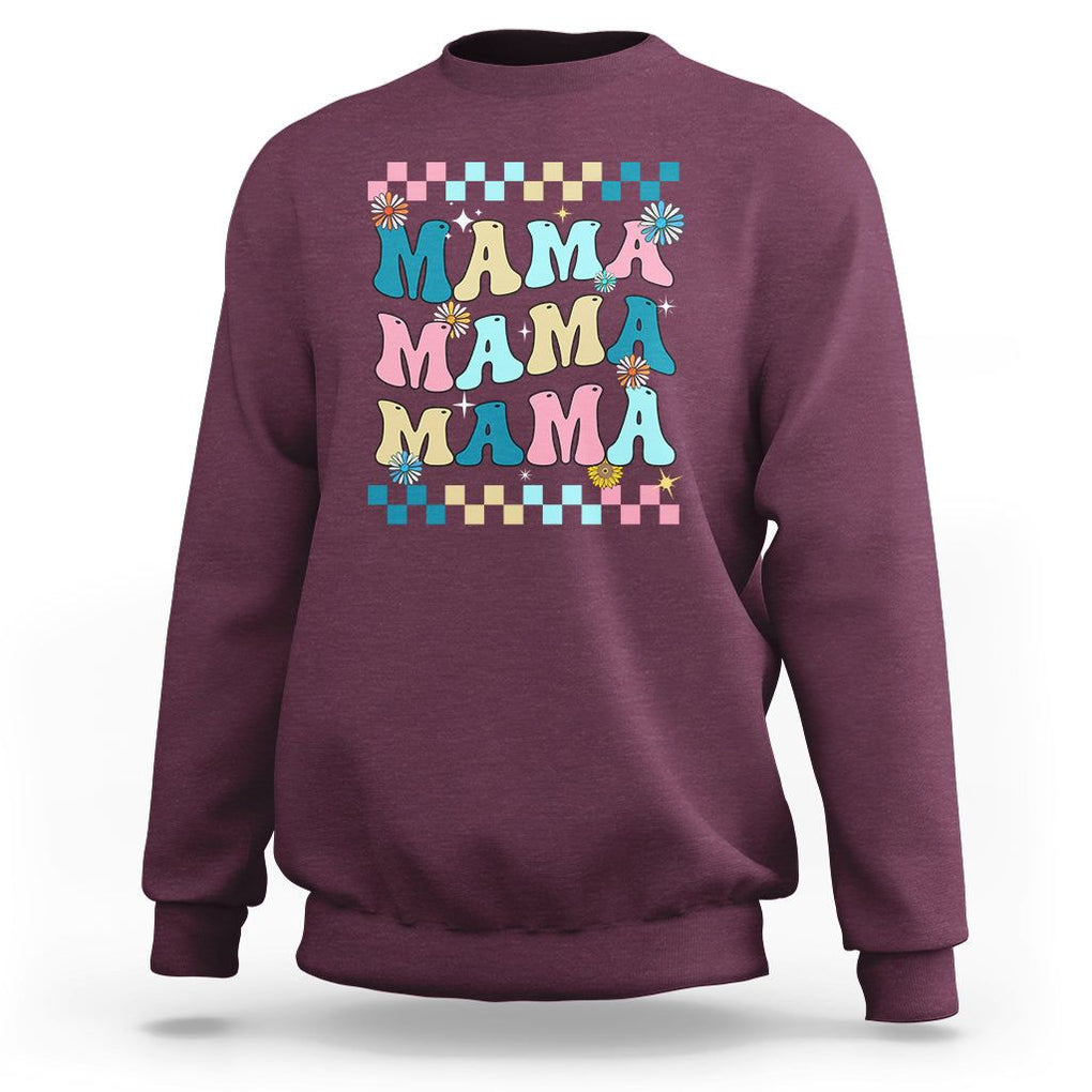 Retro Groovy Mama Sweatshirt Mother's Day Gifts for Mom TS02 Maroon Printyourwear