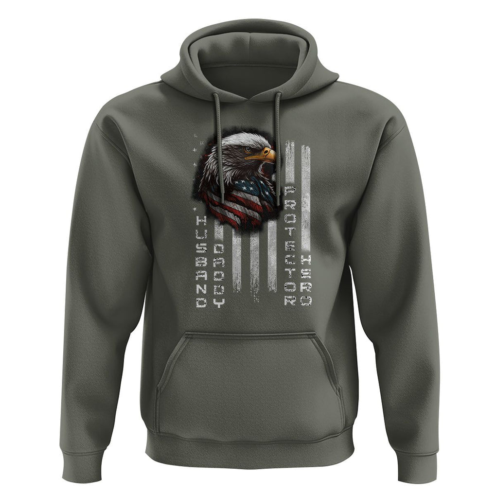 Veteran Dad American Eagle Hoodie Husband Daddy Protector Hero US Flag TS02 Military Green Print Your Wear